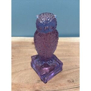Degenhart Glass Owl On Books Figurine InPurple 3.5" Vintage